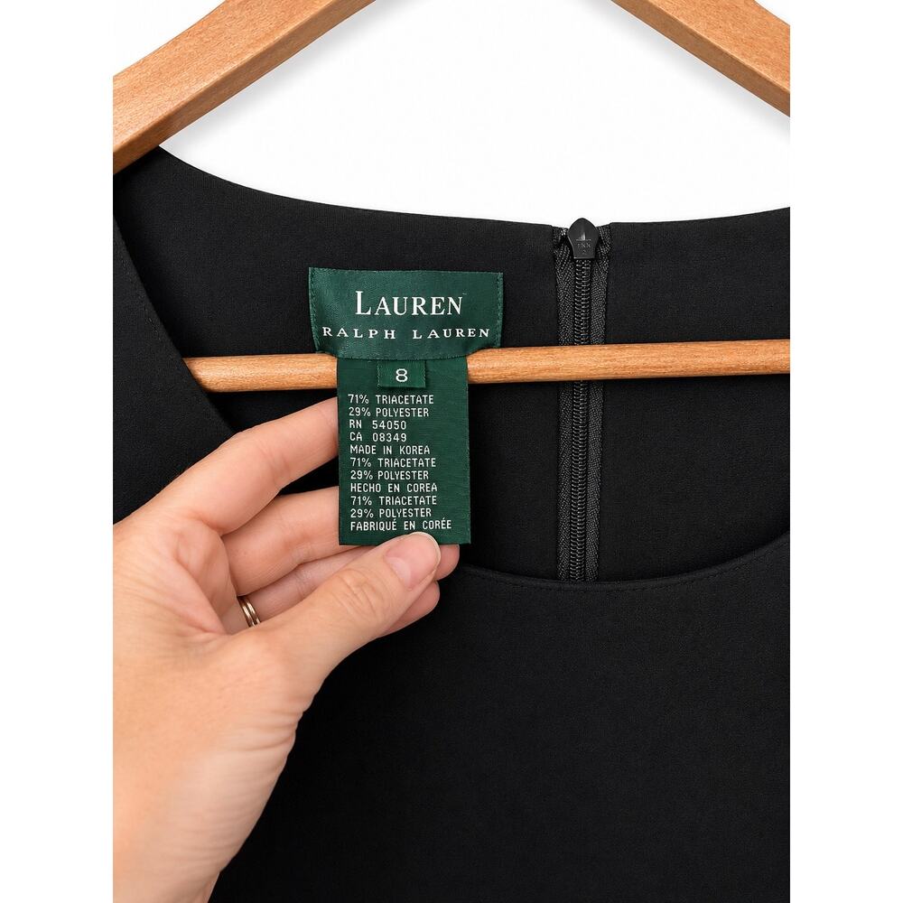 Ralph Lauren Black Fitted Pencil Dress Sz L Staple Luxury Essential LBD Classic - Picture 3 of 4